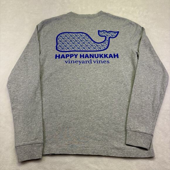 Vineyard Vines Happy Hanukkah Whale Menorah Long Sleeved T Shirt Gray Size XS - Picture 1 of 9